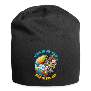 Kitesurfing Wind in my hair kite in the air - Jersey Beanie - black - Front