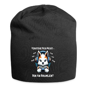 Lustiges Gamer Design - Bin am Brawlen Hund Wolf - Jersey-Beanie - Schwarz - Vorne