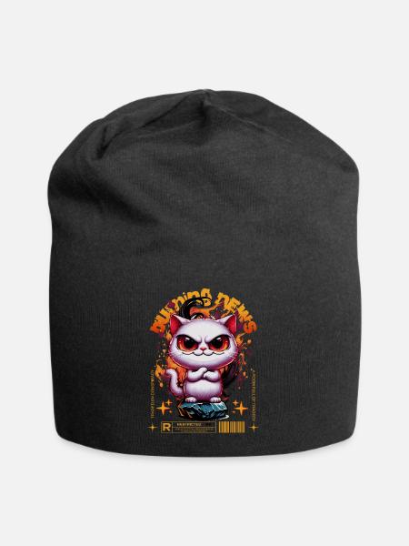 BURNING NEWS Caution cat - Jersey-Beanie - Schwarz