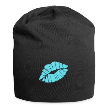 Smooch Blue Lipstick Kiss Mark Love Statement Tee - Jersey Beanie - black - Front