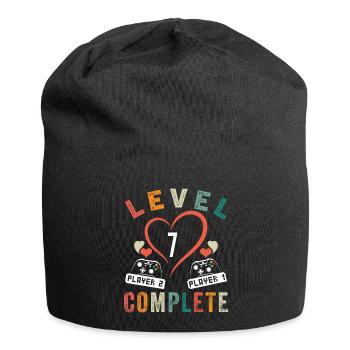 Level 7 Schließe 7th Anniversary 7 Jahre alte Hochzeit ab - Jersey-Beanie - Schwarz - Vorne
