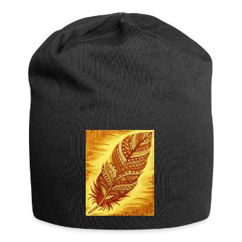 une plume avec des motifs et des couleurs complexes - Bonnet en jersey - noir - Devant