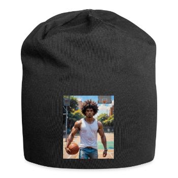 Hübscher Mann mit muskulösem Körper Basketballspieler - Jersey-Beanie - Schwarz - Vorne