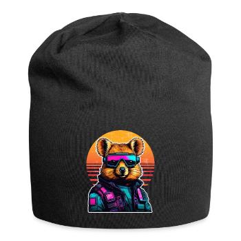 Quokka with hamster cheeks in the sunset - Jersey Beanie - black - Front