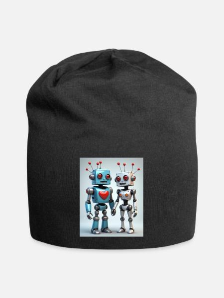 Roboter Pärchen - Jersey-Beanie - Schwarz