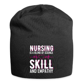 Krankenpflege ist eine Mischung aus Wissenschaft, Geschicklichkeit und Einfühlungsvermögen. - Jersey-Beanie - Schwarz - Vorne