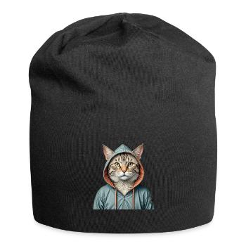 Cat wearing a jacket - Jersey Beanie - black - Front