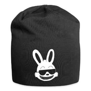 White rabbit showing off - Jersey Beanie - black - Front