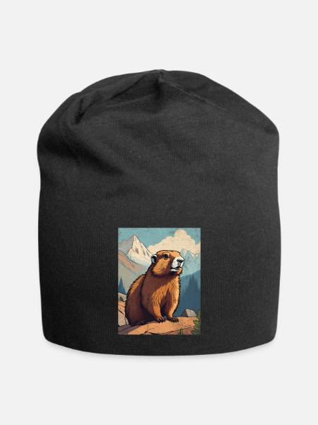 Murmeltier in den Bergen - Jersey-Beanie - Schwarz