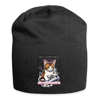 Retro Gaming Cat: Retrogamer with Controller - Jersey Beanie - black - Front