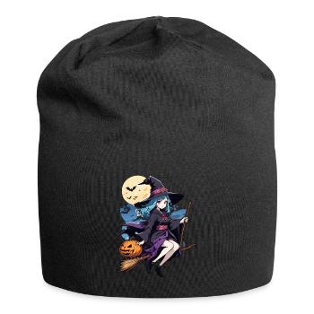 Cute witch with broom and bats - Jersey Beanie - black - Front
