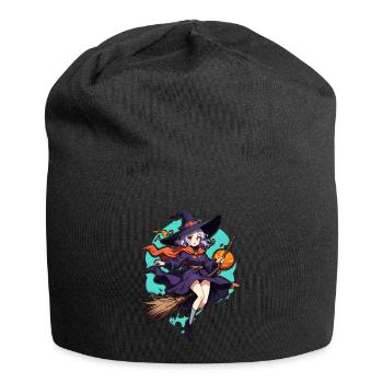 Cute witch with broom and bats - Jersey Beanie - black - Front