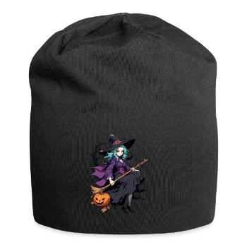 Cute witch with broom and bats - Jersey Beanie - black - Front