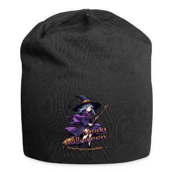 Cute witch with broom and bats - Jersey Beanie - black - Front