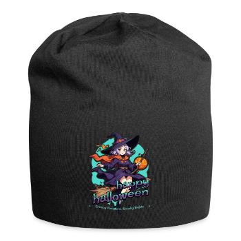 Cute witch with broom and bats - Jersey Beanie - black - Front