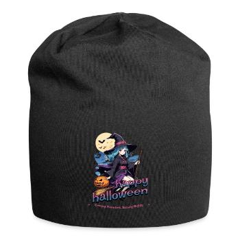Cute witch with broom and bats - Jersey Beanie - black - Front