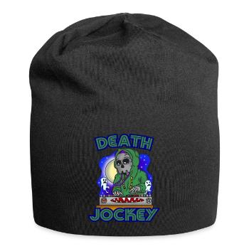 Death Jockey DJ Funny Spooky Skull Skeleton Humor - Jersey Beanie - black - Front