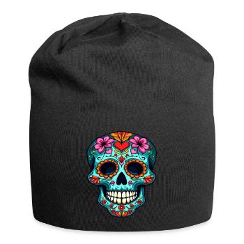 Cœur et crâne en sucre floral – Œuvre d’art festive - Bonnet en jersey - noir - Devant