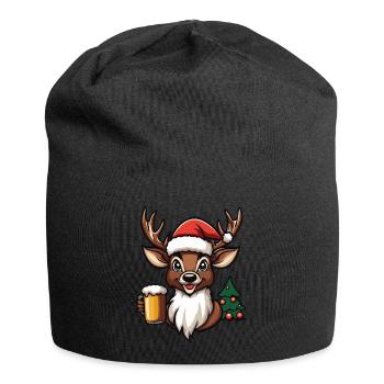 Hirsch Weihnachten Bier Lustig - Jersey-Beanie - Schwarz - Vorne