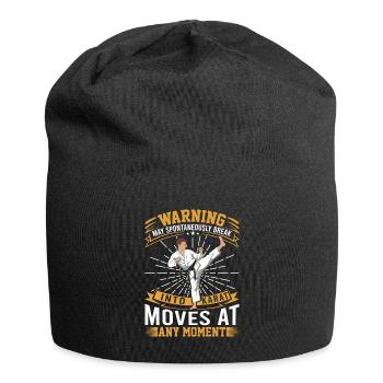 Warnung: Kann spontan in Karate-Bewegungen ausbrechen - Jersey-Beanie - Schwarz - Vorne