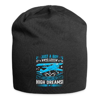Nur ein Mädchen/Junge, das Flugzeuge und Himmel liebt - Jersey-Beanie - Schwarz - Vorne