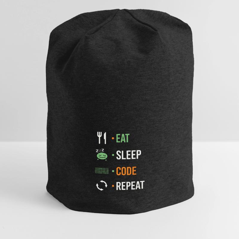 Manger, dormir, coder, répéter. Bonnet en jersey