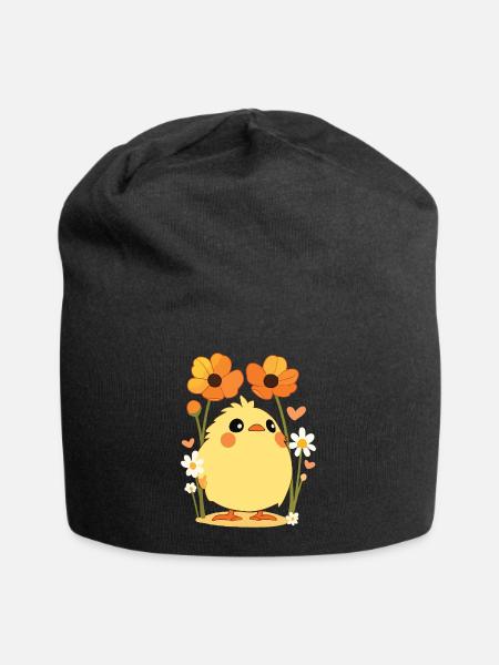 Küken Frühling Blumen Sommer Ostern Garten - Jersey-Beanie - Schwarz