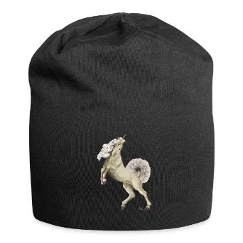 Einhorn mit Schweif und Mähne aus Pusteblume - Jersey-Beanie - Schwarz - Vorne