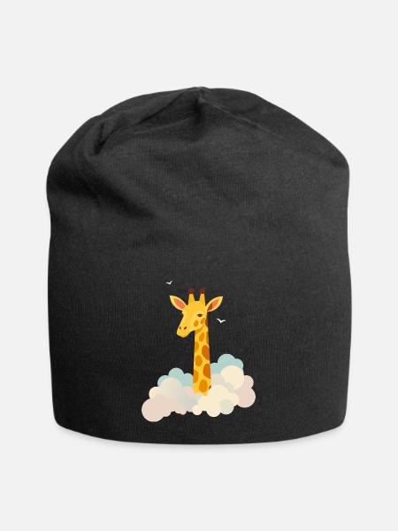 Gentle giraffe above the clouds – Dreamlike motif - Jersey Beanie - black