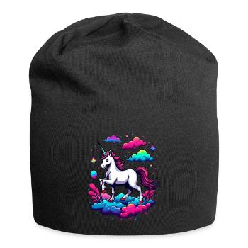 Licorne fantastique marchant sur des nuages – Magic Sky Art - Bonnet en jersey - noir - Devant