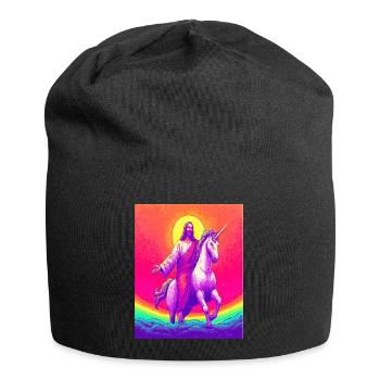 Jésus chevauchant la licorne – Rainbow Fantasy Art Design - Bonnet en jersey - noir - Devant