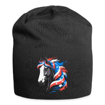 Patriotisches Pferd mit Sternenmähne - Jersey-Beanie - Schwarz - Vorne