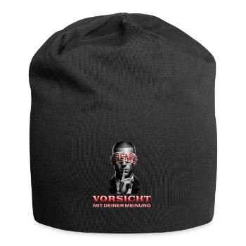 Vorsicht, Subtile Botschaft mit Augenbinde - Jersey-Beanie - Schwarz - Vorne