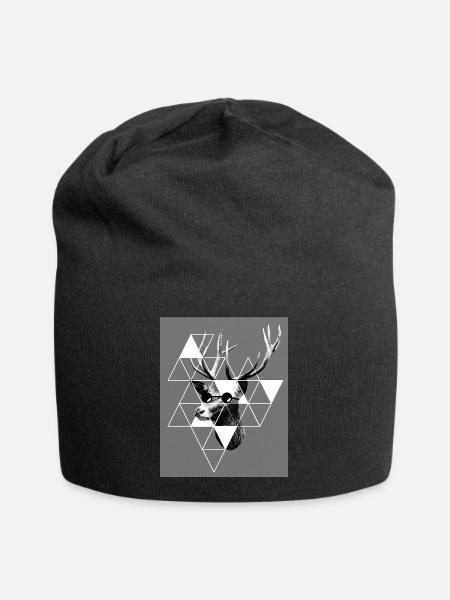 Hirschkopf - Hirsch - Hipster - Jersey-Beanie - Schwarz