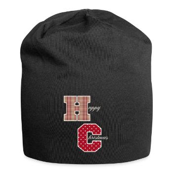 "Happy Christmas" Buchstaben mit Weihnachtsmuster - Jersey-Beanie - Schwarz - Vorne