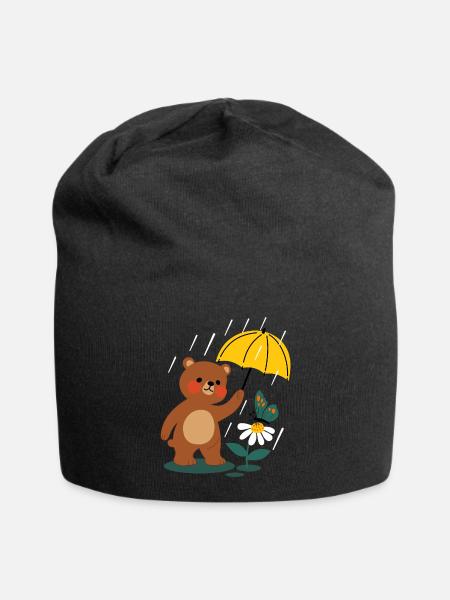  Bär mit regenschirm - Jersey-Beanie - Schwarz