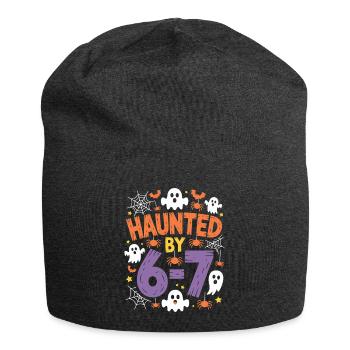 Haunted by 6-7 Halloween Math Pun Design - Jersey Beanie - charcoal grey - Front