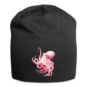 Vintage Octopus Illustration in Red & Pink - Jersey Beanie - black - Front