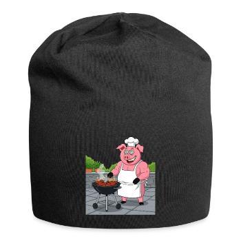 Grillendes gemütliches Schwein - Jersey-Beanie - Schwarz - Vorne