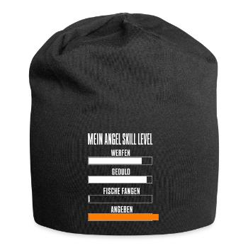 Mein Angel Skill Level Lustiges Angler Motiv mit - Jersey-Beanie - Schwarz - Vorne