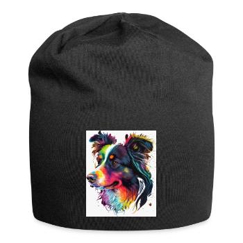 Regenbogen-Porträthund - Jersey-Beanie - Schwarz - Vorne