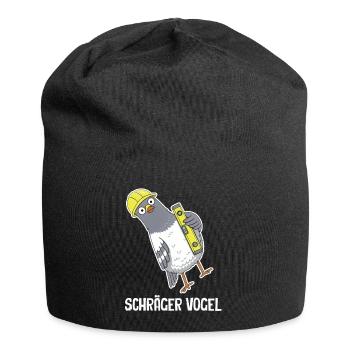 Schräger Vogel – Taube mit Wasserwaage - Jersey-Beanie - Schwarz - Vorne