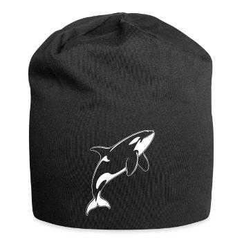 Delfin-Silhouette im Meer - Jersey-Beanie - Schwarz - Vorne