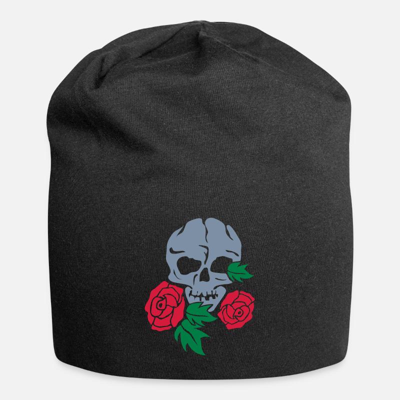 skull and rose - Jersey Beanie - black