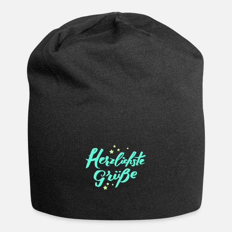Herzlichste Grüße Gruß Herzlichen Glückwunsch - Jersey-Beanie - Schwarz