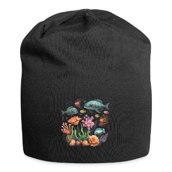 Fische Korallen Meer Ozean Meeresleben Tiere - Jersey-Beanie - Schwarz - Vorne