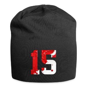 NR. 15 NUMMER 15 ROT WEIß 15. GEBURTSTAG - Jersey-Beanie - Schwarz - Vorne