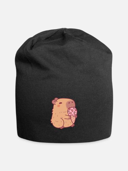 Süßes Capybara isst Gelato - Jersey-Beanie - Schwarz