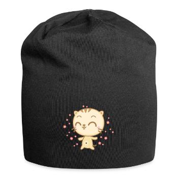 Nette Anime Katze mit Blumen die vom Himmel regnen - Jersey-Beanie - Schwarz - Vorne