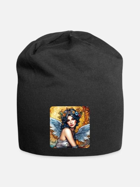 Engel mit Blumen - Jersey-Beanie - Schwarz